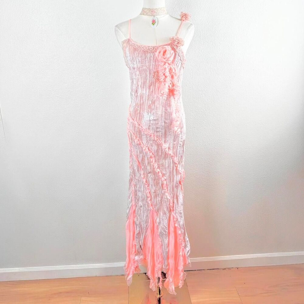 Y2K Pink Floral Lace Velvet Fairy Dress
